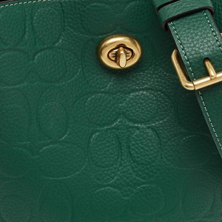 Pre Owned Coach Green Signature Embossed Leather Willow Bucket Bag