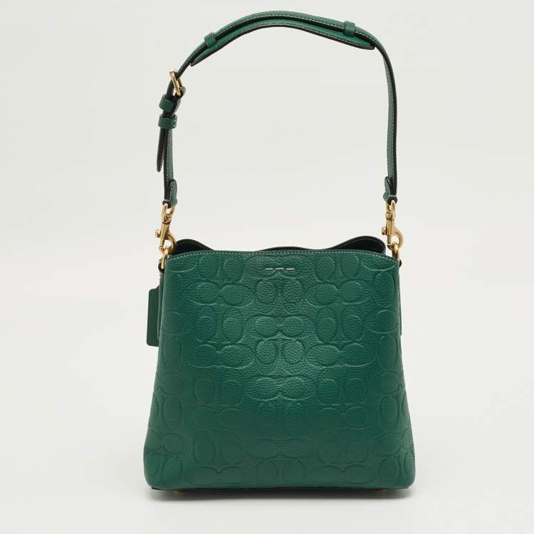 Pre Owned Coach Green Signature Embossed Leather Willow Bucket Bag