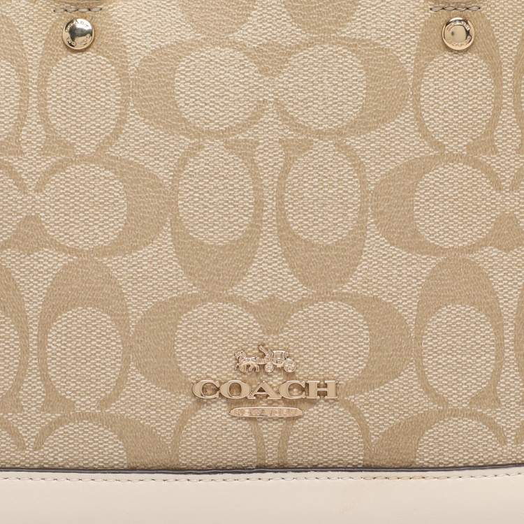 Pre Owned Coach Beige/Cream Signature Coated Canvas and Leather Mini Sierra Satchel