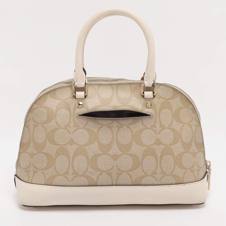 Pre Owned Coach Beige/Cream Signature Coated Canvas and Leather Mini Sierra Satchel