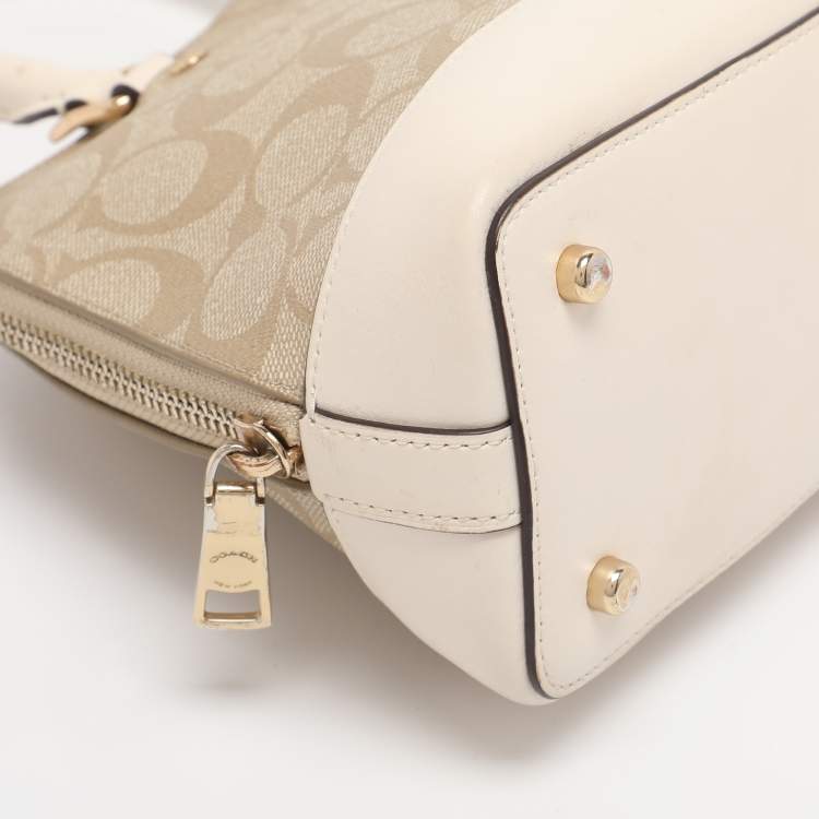Pre Owned Coach Beige/Cream Signature Coated Canvas and Leather Mini Sierra Satchel