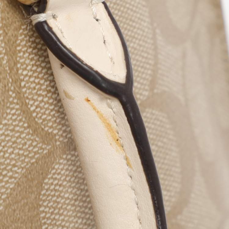 Pre Owned Coach Beige/Cream Signature Coated Canvas and Leather Mini Sierra Satchel