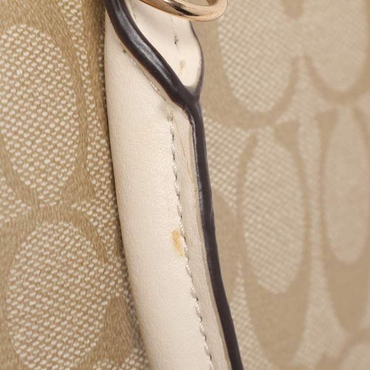 Pre Owned Coach Beige/Cream Signature Coated Canvas and Leather Mini Sierra Satchel