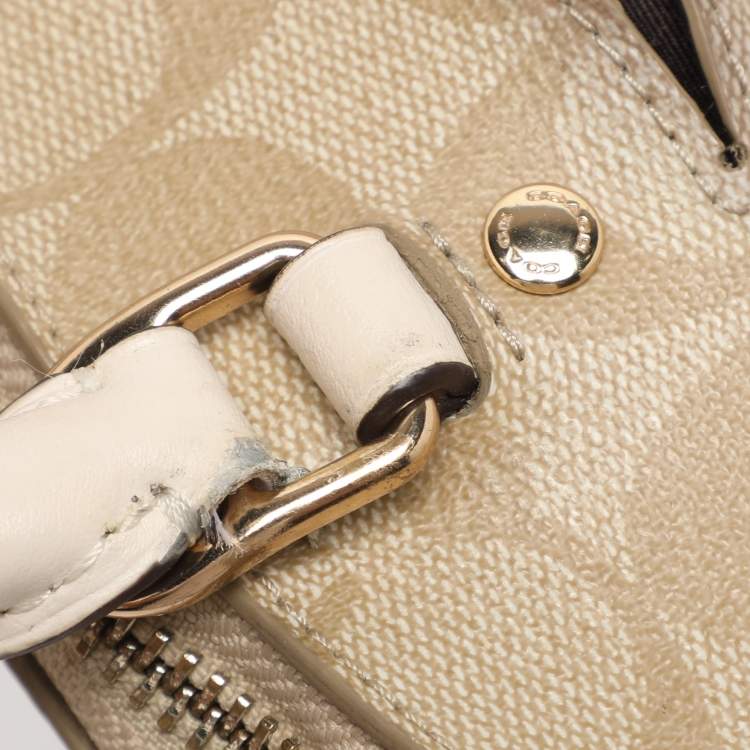 Pre Owned Coach Beige/Cream Signature Coated Canvas and Leather Mini Sierra Satchel