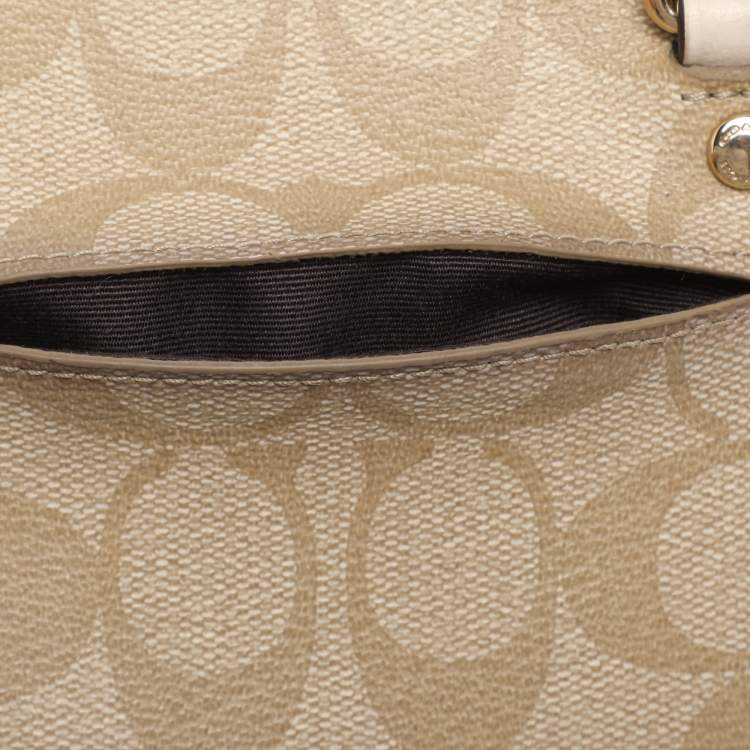 Pre Owned Coach Beige/Cream Signature Coated Canvas and Leather Mini Sierra Satchel