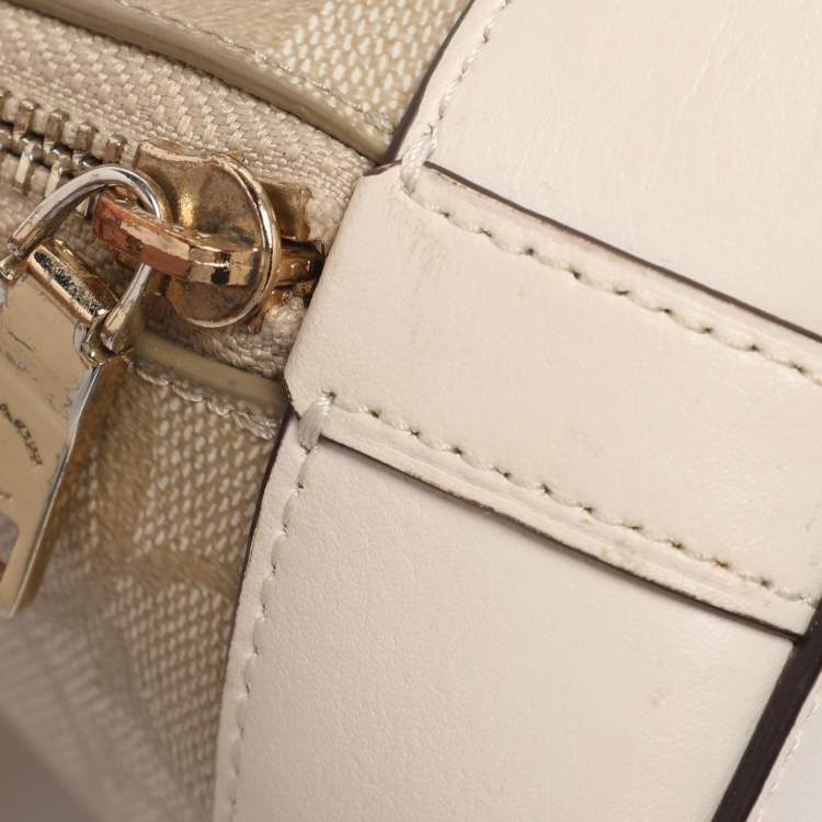 Pre Owned Coach Beige/Cream Signature Coated Canvas and Leather Mini Sierra Satchel