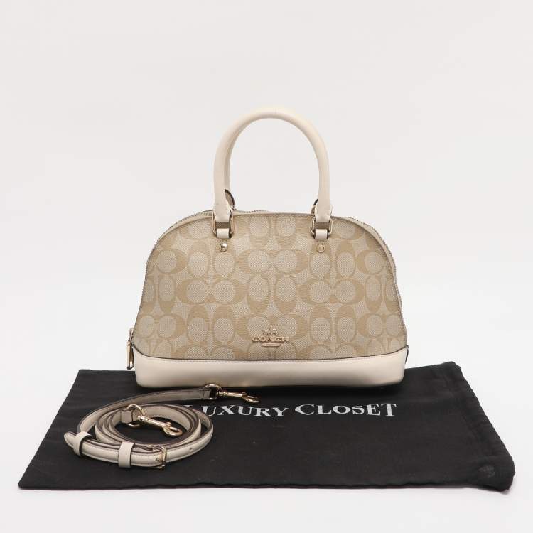 Pre Owned Coach Beige/Cream Signature Coated Canvas and Leather Mini Sierra Satchel