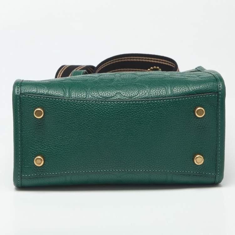 Pre Owned Coach Green Signature Embossed Leather Field Tote