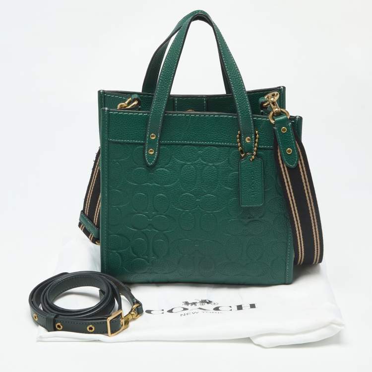 Pre Owned Coach Green Signature Embossed Leather Field Tote