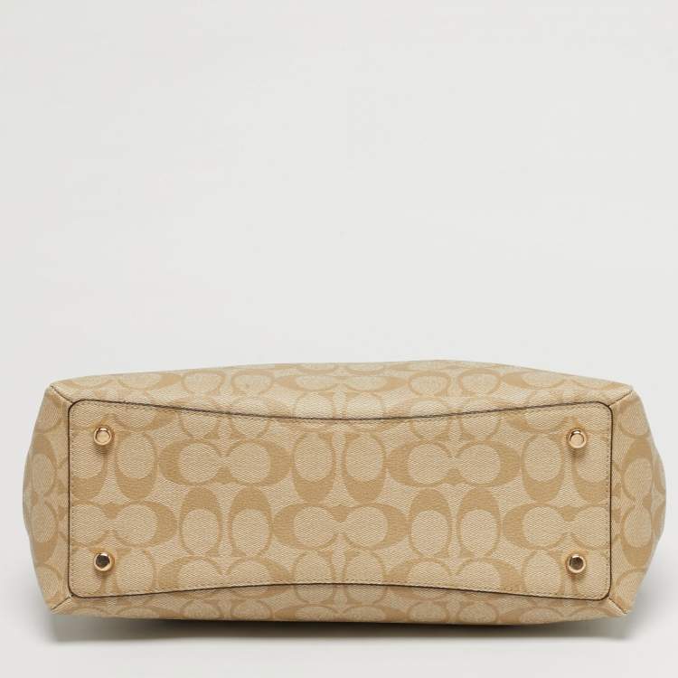 Pre Owned Coach Beige Signature Coated Canvas and Leather Sage Carryall Satchel