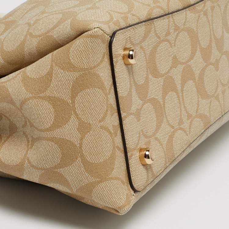 Pre Owned Coach Beige Signature Coated Canvas and Leather Sage Carryall Satchel