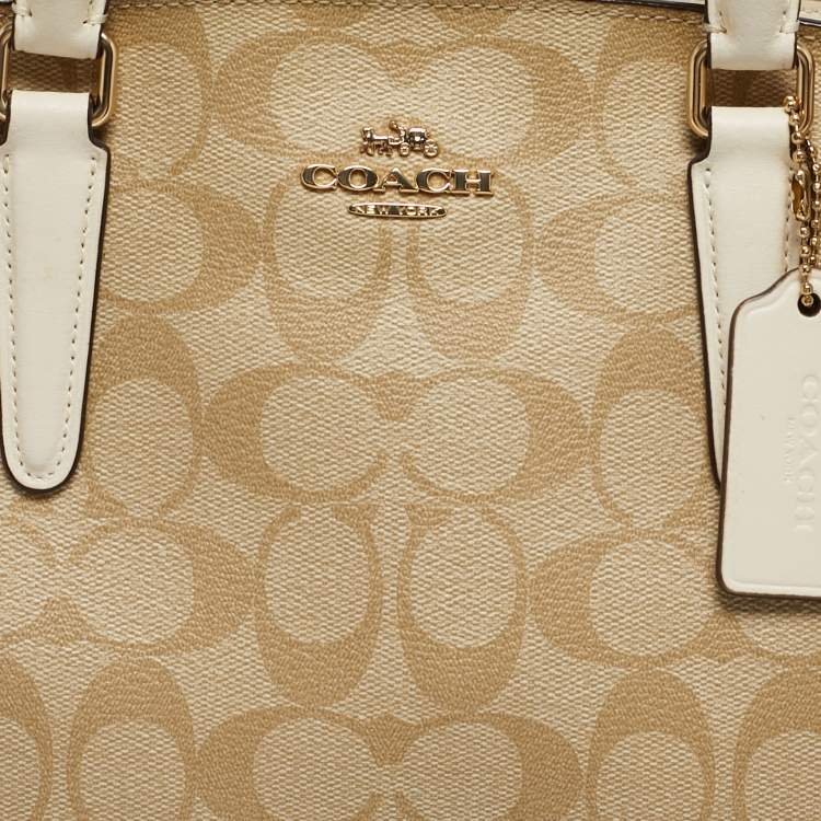Pre Owned Coach Beige Signature Coated Canvas and Leather Sage Carryall Satchel