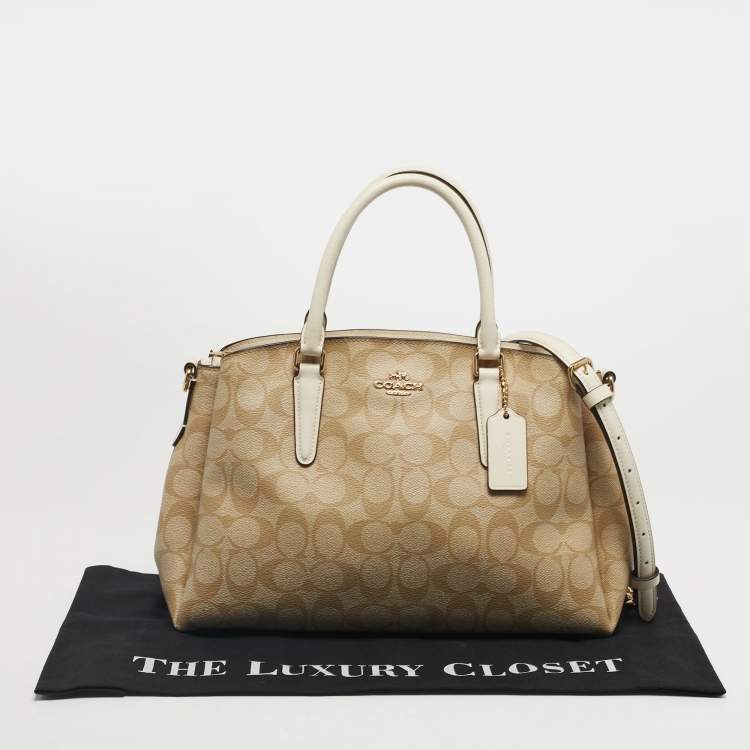 Pre Owned Coach Beige Signature Coated Canvas and Leather Sage Carryall Satchel