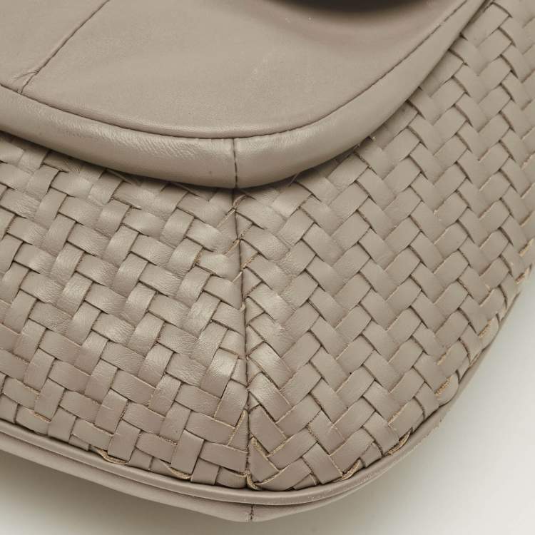 Pre Owned Coach Grey Woven Leather Kristin Hobo