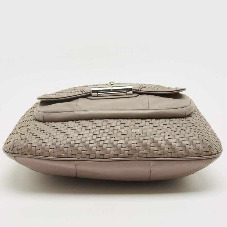 Pre Owned Coach Grey Woven Leather Kristin Hobo