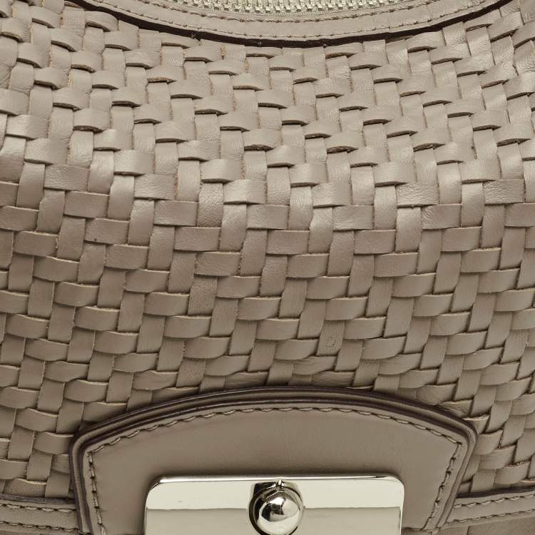 Pre Owned Coach Grey Woven Leather Kristin Hobo