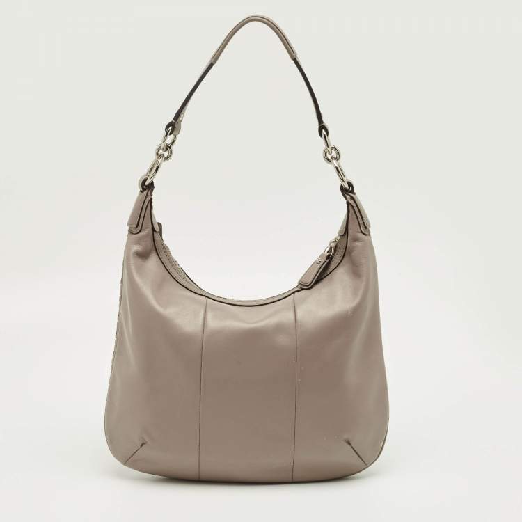 Pre Owned Coach Grey Woven Leather Kristin Hobo