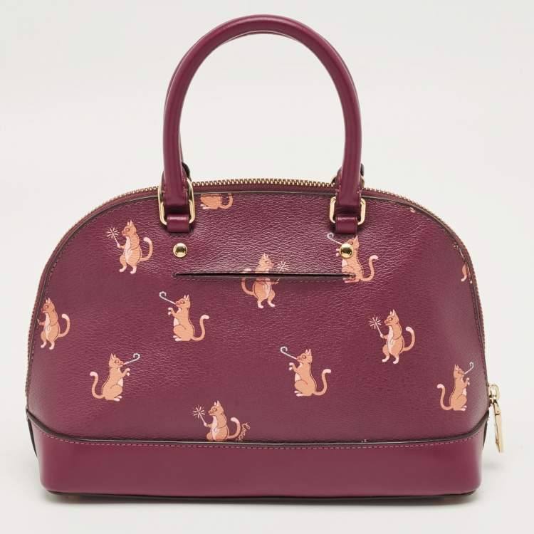 Pre Owned Coach Fuchsia Leather Mini Party Cat Sierra Satchel