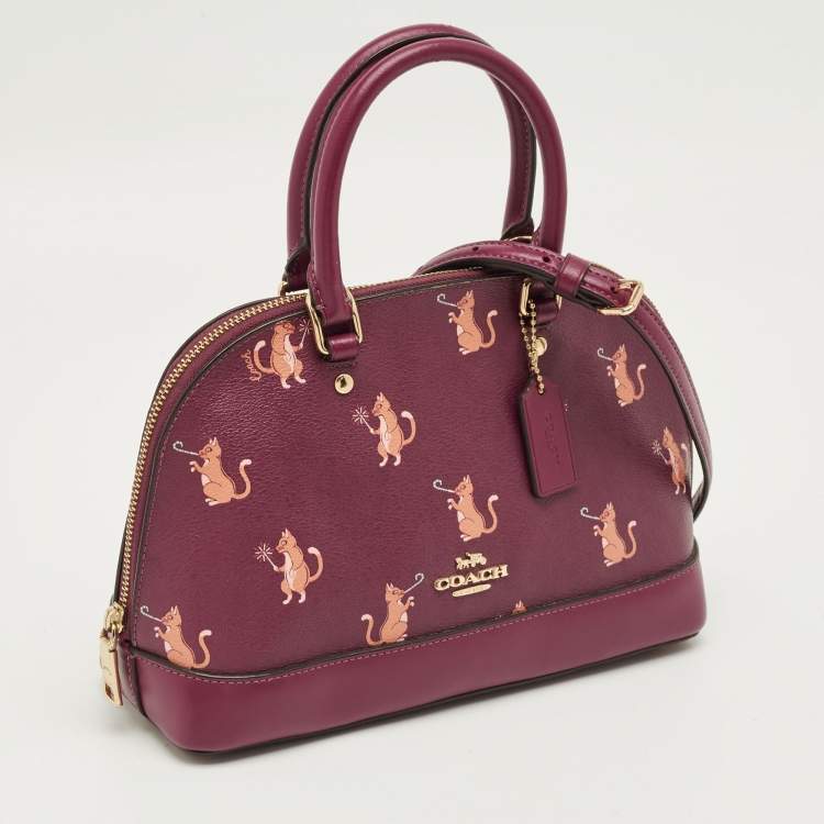 Pre Owned Coach Fuchsia Leather Mini Party Cat Sierra Satchel