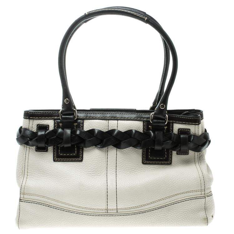Pre Owned Coach White Leather Hamptons Braided Satchel