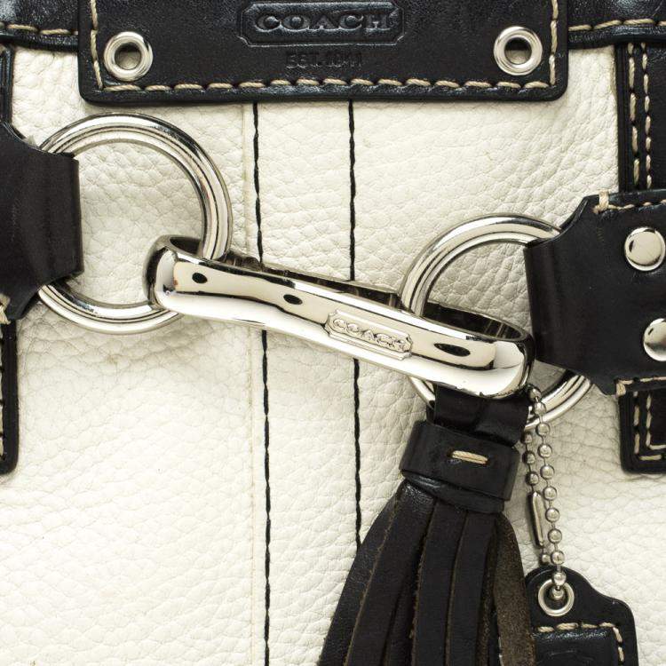 Pre Owned Coach White Leather Hamptons Braided Satchel