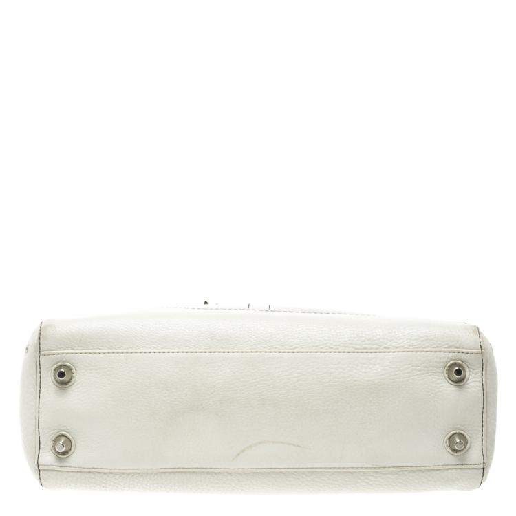 Pre Owned Coach White Leather Hamptons Braided Satchel