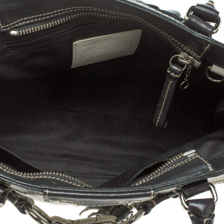 Pre Owned Coach White Leather Hamptons Braided Satchel
