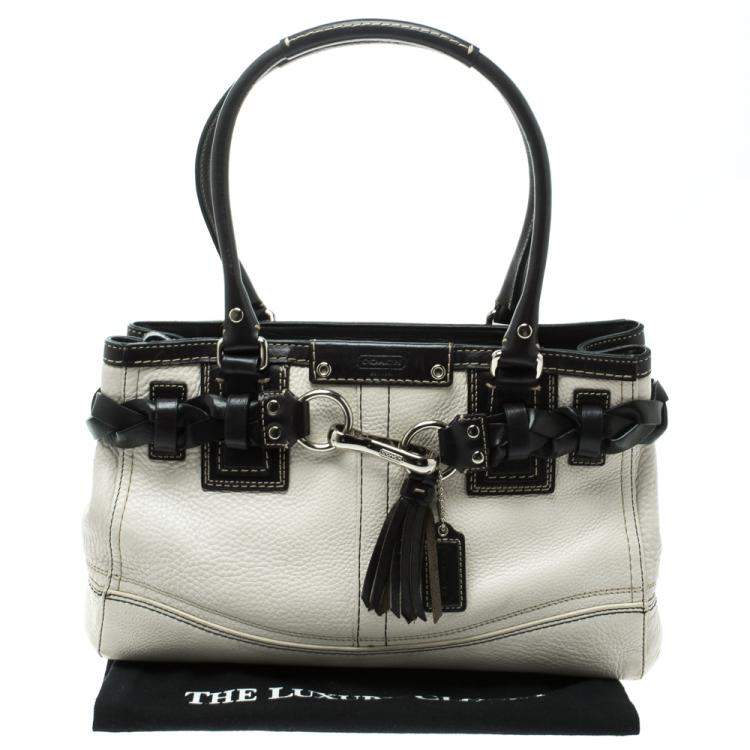 Pre Owned Coach White Leather Hamptons Braided Satchel