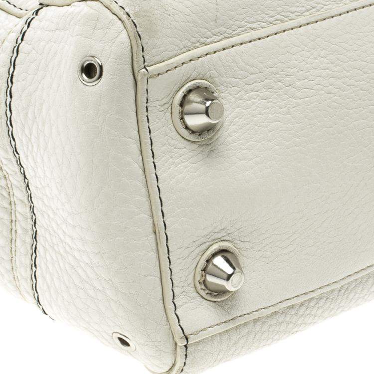 Pre Owned Coach White Leather Hamptons Braided Satchel