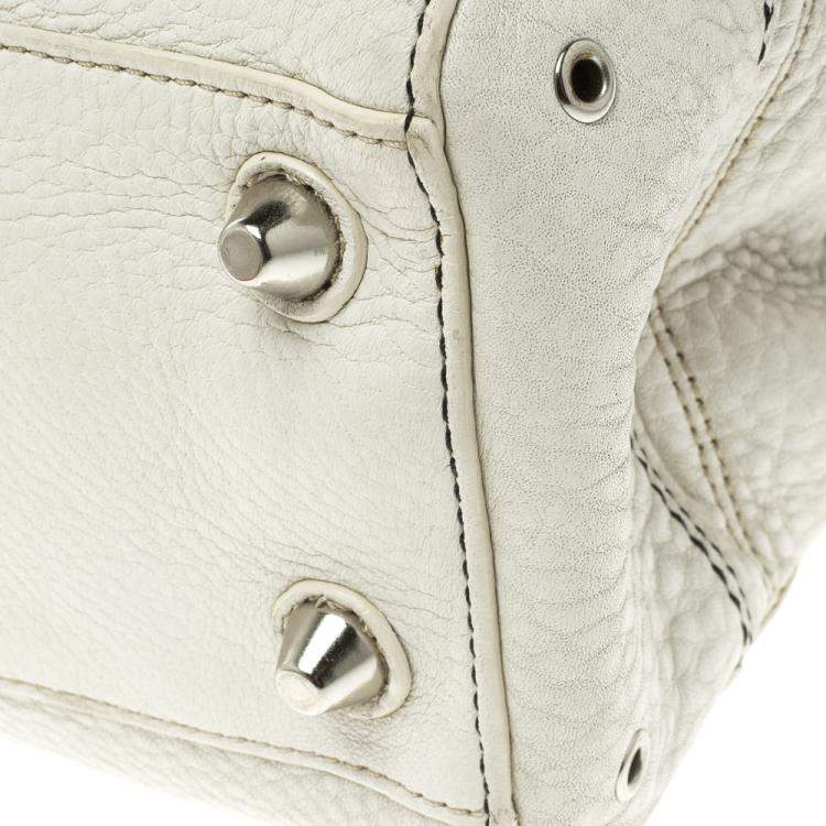 Pre Owned Coach White Leather Hamptons Braided Satchel