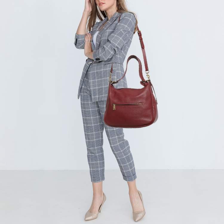 Pre Owned Coach Red Leather Cary Hobo