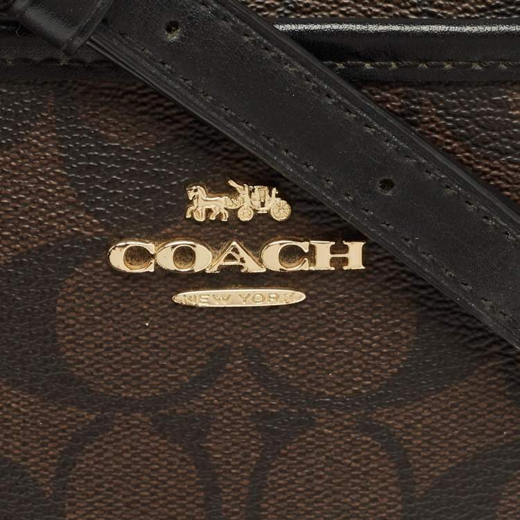 Pre Owned Coach Brown/Black Signature Coated Canvas File Crossbody Bag