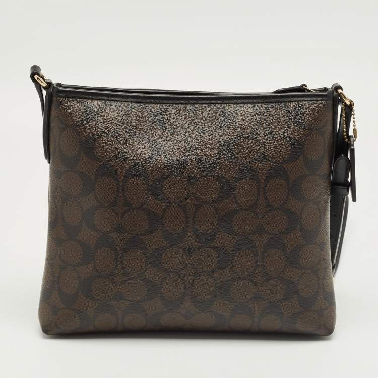 Pre Owned Coach Brown/Black Signature Coated Canvas File Crossbody Bag