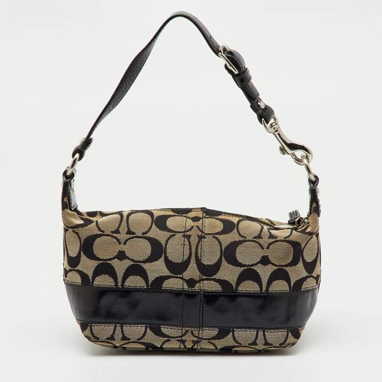 Pre Owned Coach Beige/Black Signature Canvas and Leather Shoulder Bag