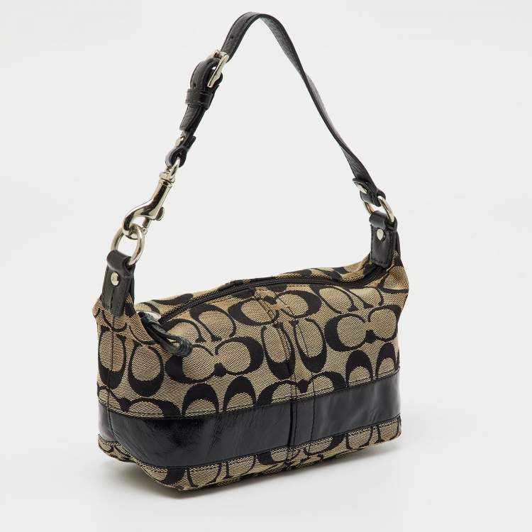 Pre Owned Coach Beige/Black Signature Canvas and Leather Shoulder Bag