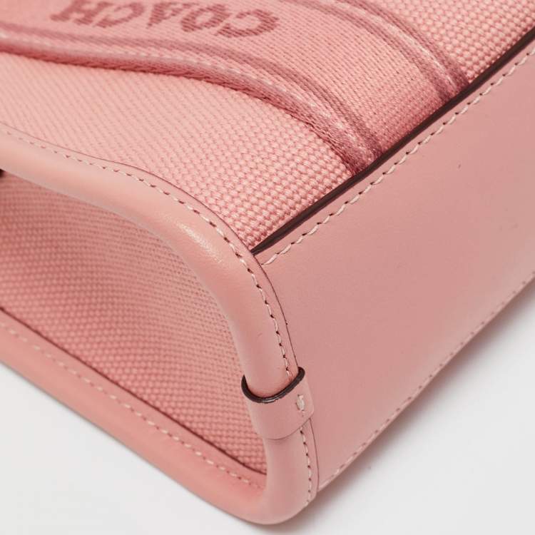 Pre Owned Coach Pink Canvas and Leather Mini Smith Tote
