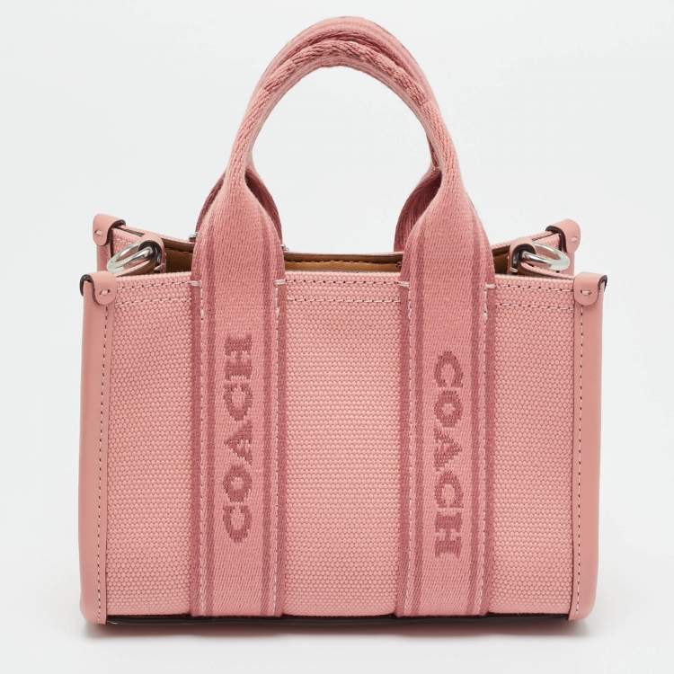 Pre Owned Coach Pink Canvas and Leather Mini Smith Tote