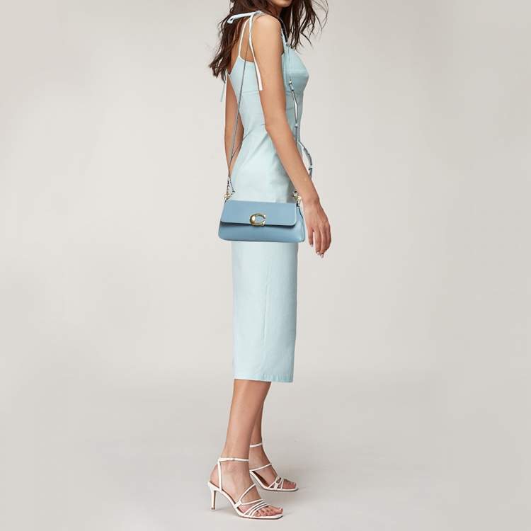 Pre Owned Coach Blue Leather Jet Shoulder Bag