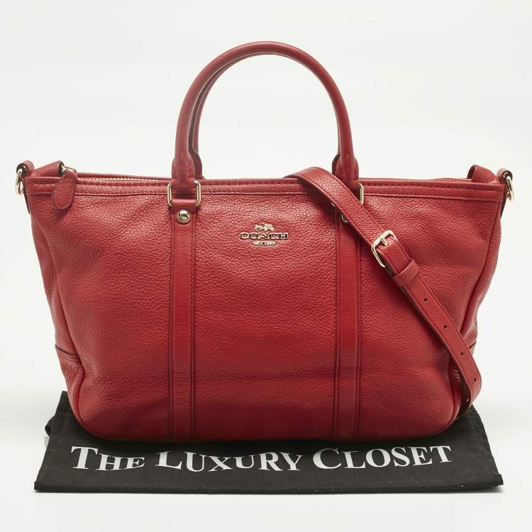 Pre Owned Coach Red Leather Central Tote