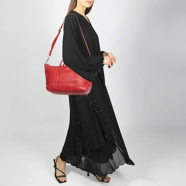 Pre Owned Coach Red Leather Central Tote