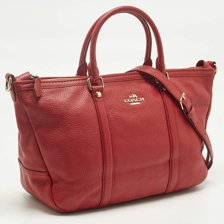 Pre Owned Coach Red Leather Central Tote