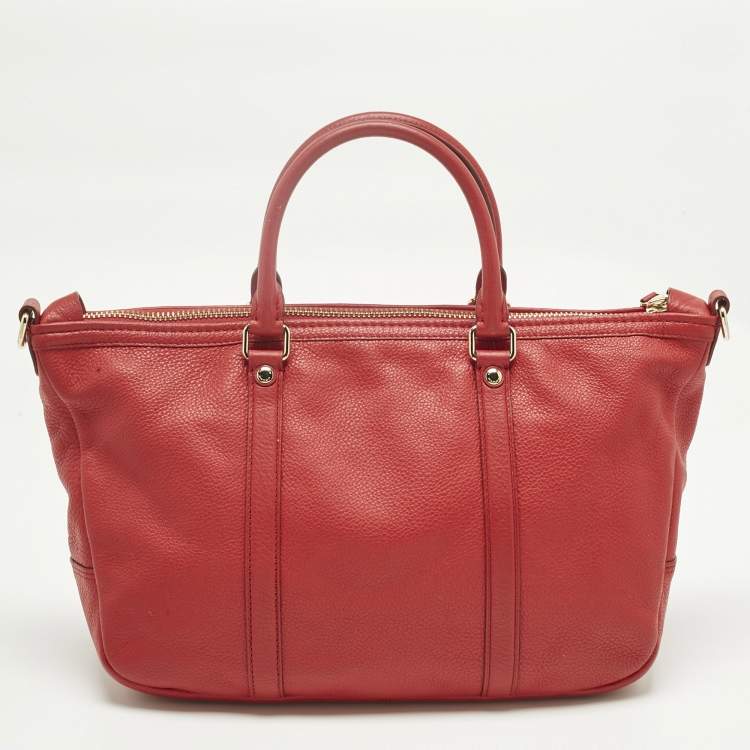 Pre Owned Coach Red Leather Central Tote