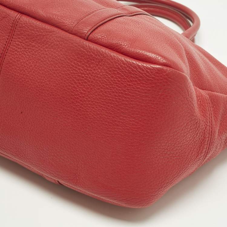 Pre Owned Coach Red Leather Central Tote