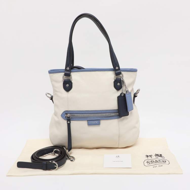 Pre Owned Coach White/Blue Leather Daisy Spectator Mia Satchel