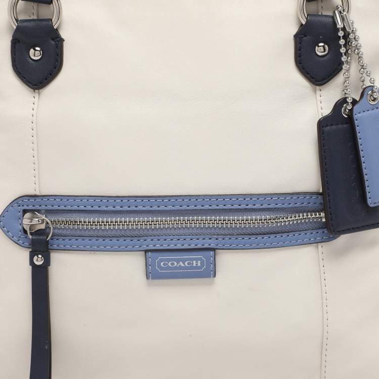 Pre Owned Coach White/Blue Leather Daisy Spectator Mia Satchel