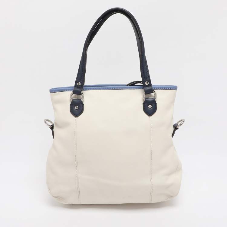Pre Owned Coach White/Blue Leather Daisy Spectator Mia Satchel