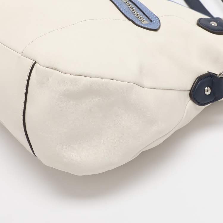 Pre Owned Coach White/Blue Leather Daisy Spectator Mia Satchel