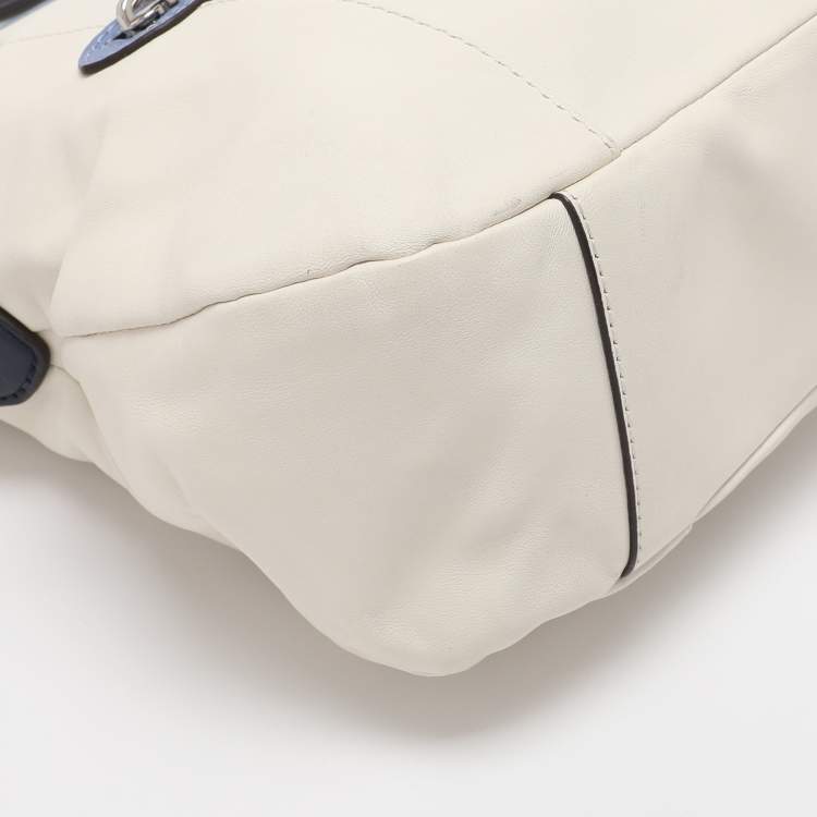 Pre Owned Coach White/Blue Leather Daisy Spectator Mia Satchel