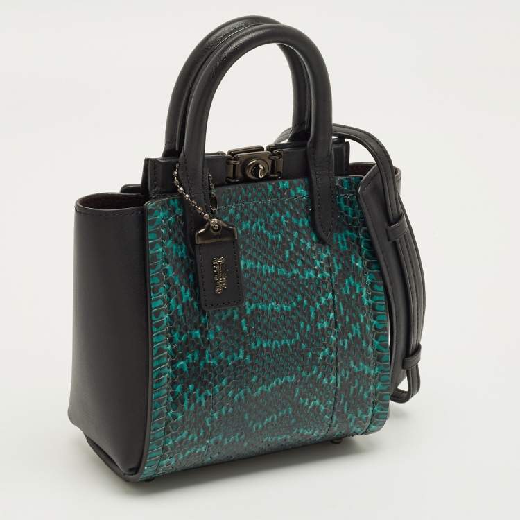 Pre Owned Coach Troupe 16 Black/Green Leather and Snakeskin Tote
