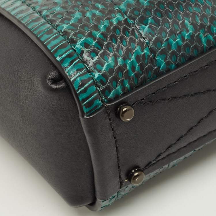 Pre Owned Coach Troupe 16 Black/Green Leather and Snakeskin Tote